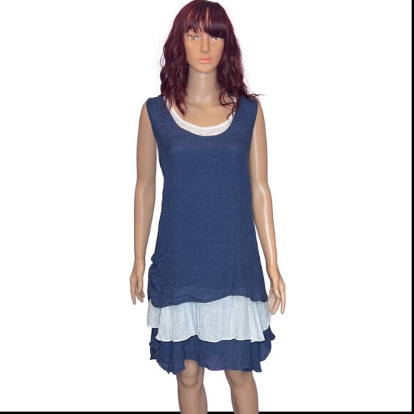 The Pyramid Collection Dresses & Skirts - The Pyramid Collection Layered Dress,  Navy Blue and White Sz XL